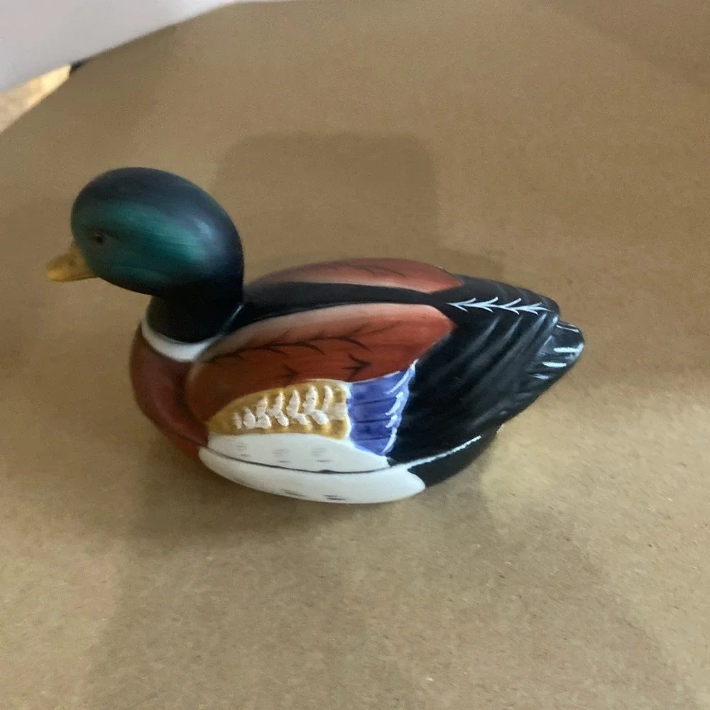 Mallard Duck Covered Candle Figurine Drake Stunning Painted Future Trinket Box